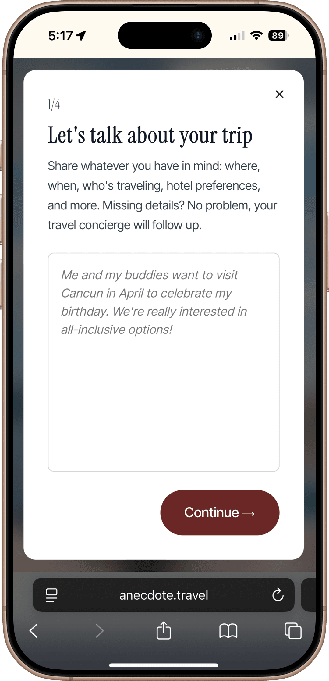 Anecdote mobile app interface
